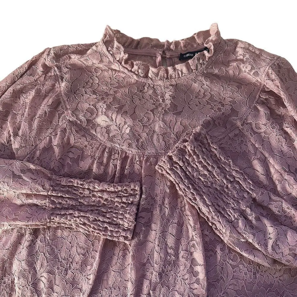 Cable‎ & Gauge Floral Lace High Neck Top Size L Pink Romantic Feminine Chic - Image 4