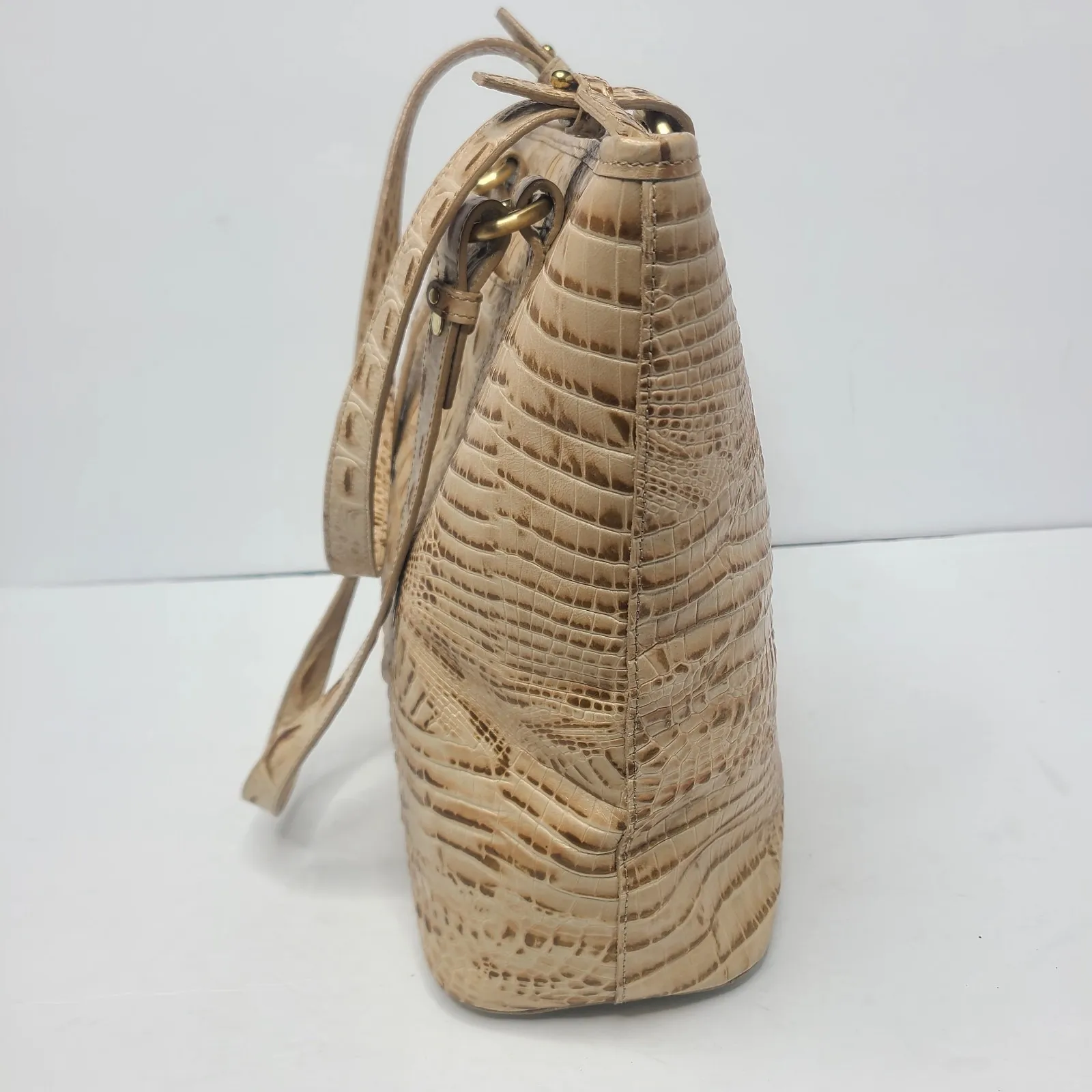 Brahmin Medium Asher Melbourne Tote Beige Gold Croc Embossed Leather Purse - Image 3