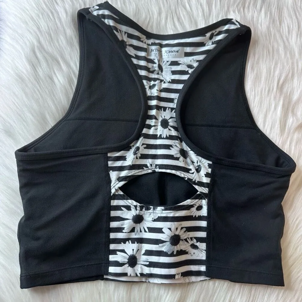 Betsey Johnson Stripe Daisy Floral Design Performance Crop Top Sports Bra - Image 12