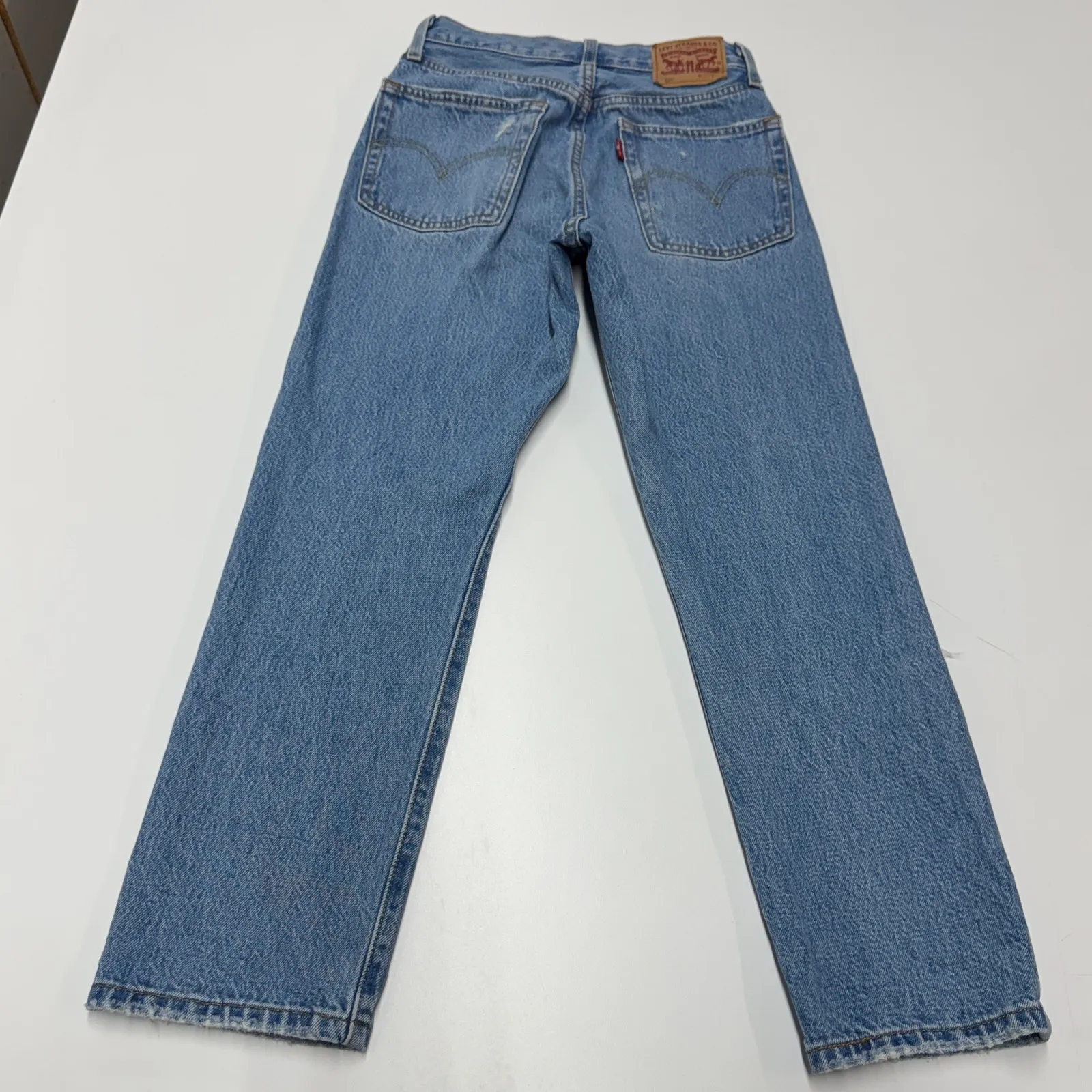Levis Jeans Women Size 24 Blue 501 Light Wash Distressed Button Fly Straight Leg - Image 2