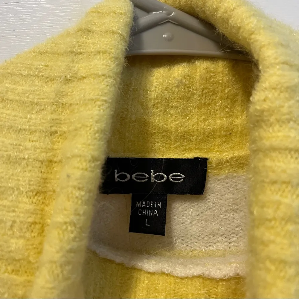 Bebe Y2K White & Yellow Stripe Gem Turtleneck Sweater - Image 4