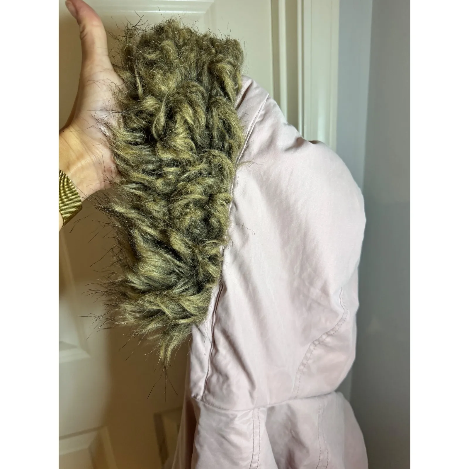 Abercrombie Fitch Pink Sherpa Lined Parka Jacket Hooded Fur‎ Trim XS - Image 10