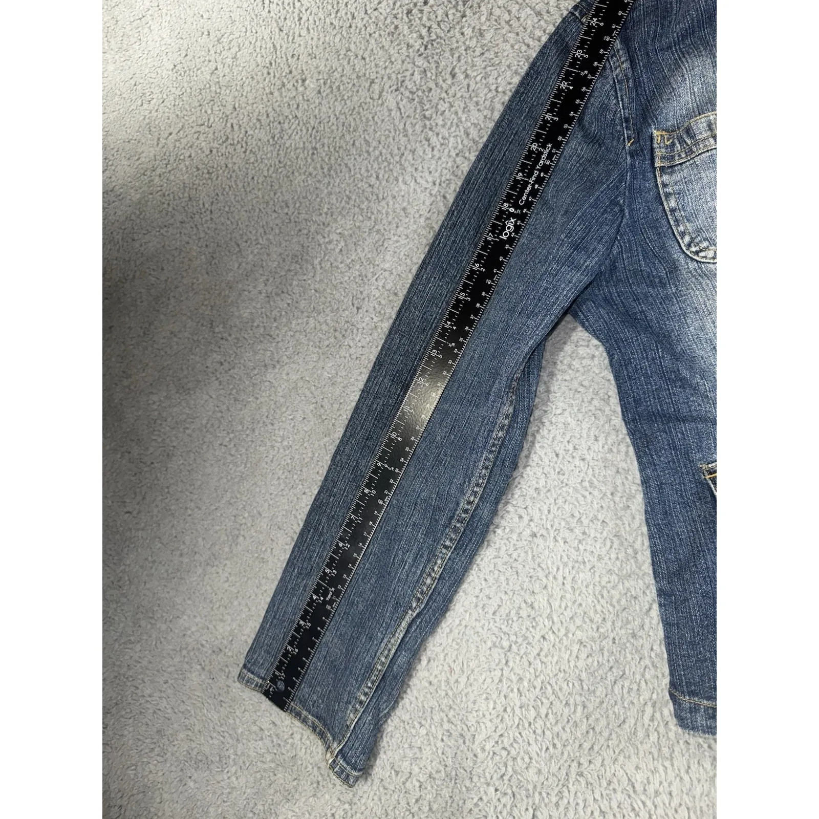 Vintage Faded Glory Denim Blazer Jacket Women 12 Embroidered Floral‎ Boho Y2K - Image 6