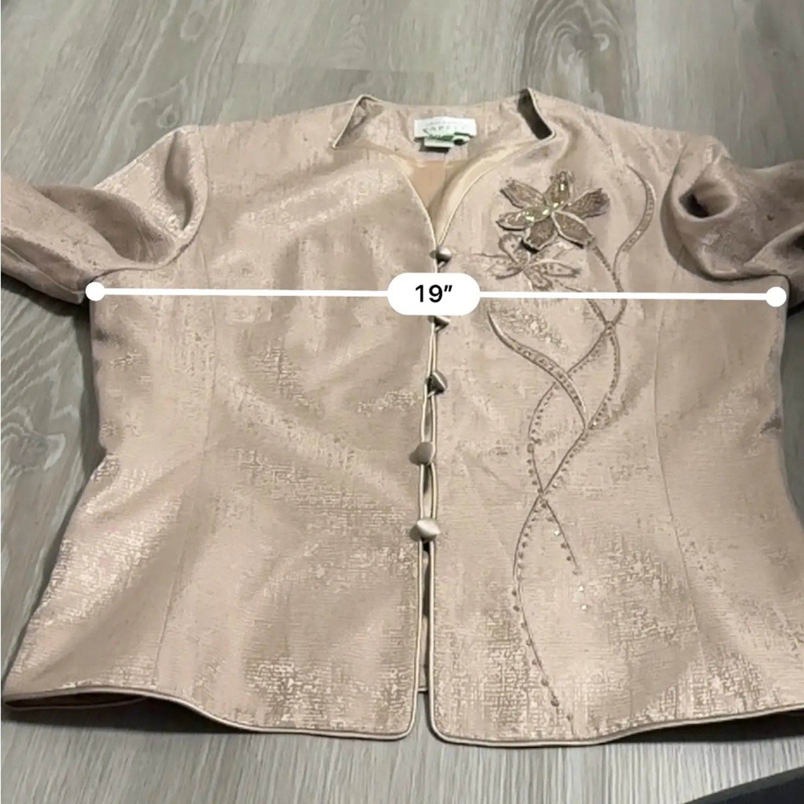 Adrianna Papell 100% Silk Beige Blazer Skirt Set Size‎ 12 - Image 11