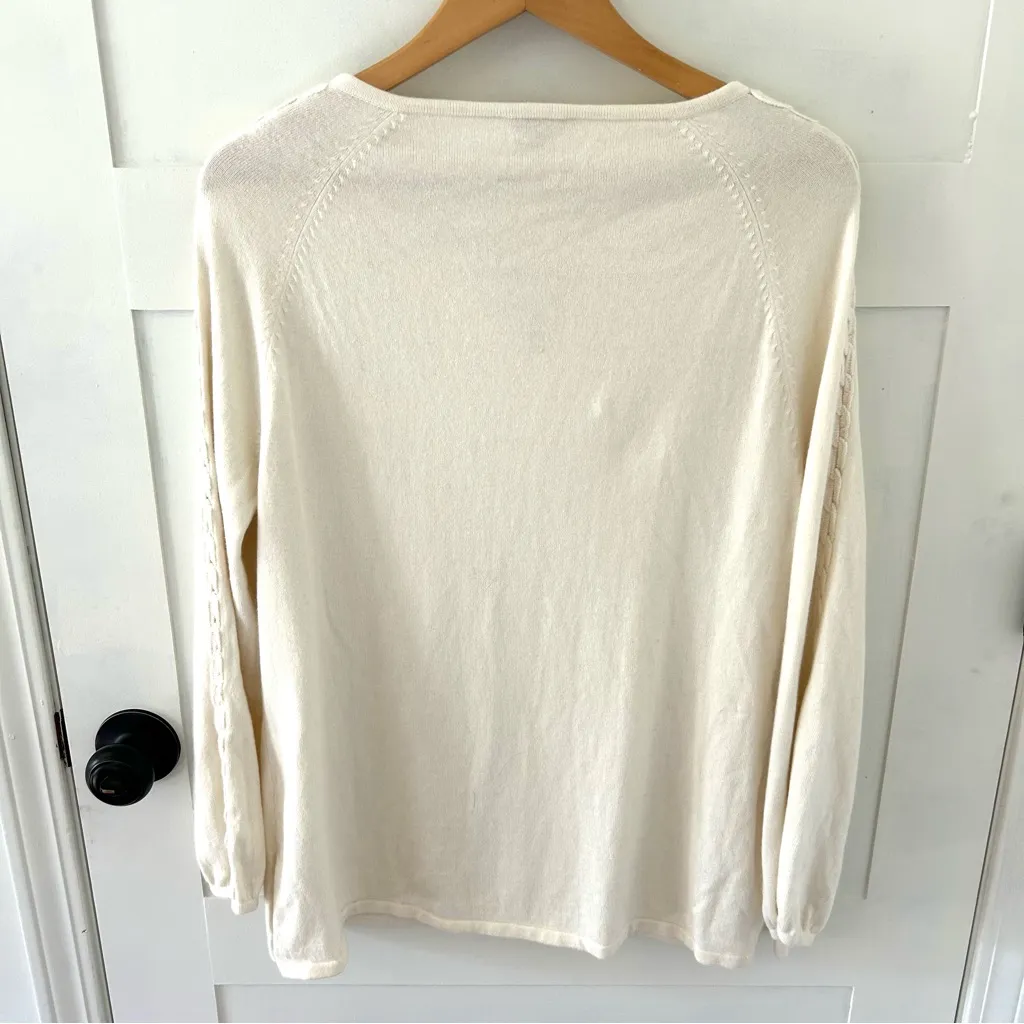 J. Jill Ivory Cotton Angora Blend Crochet Sweater. Size Large. - Image 7