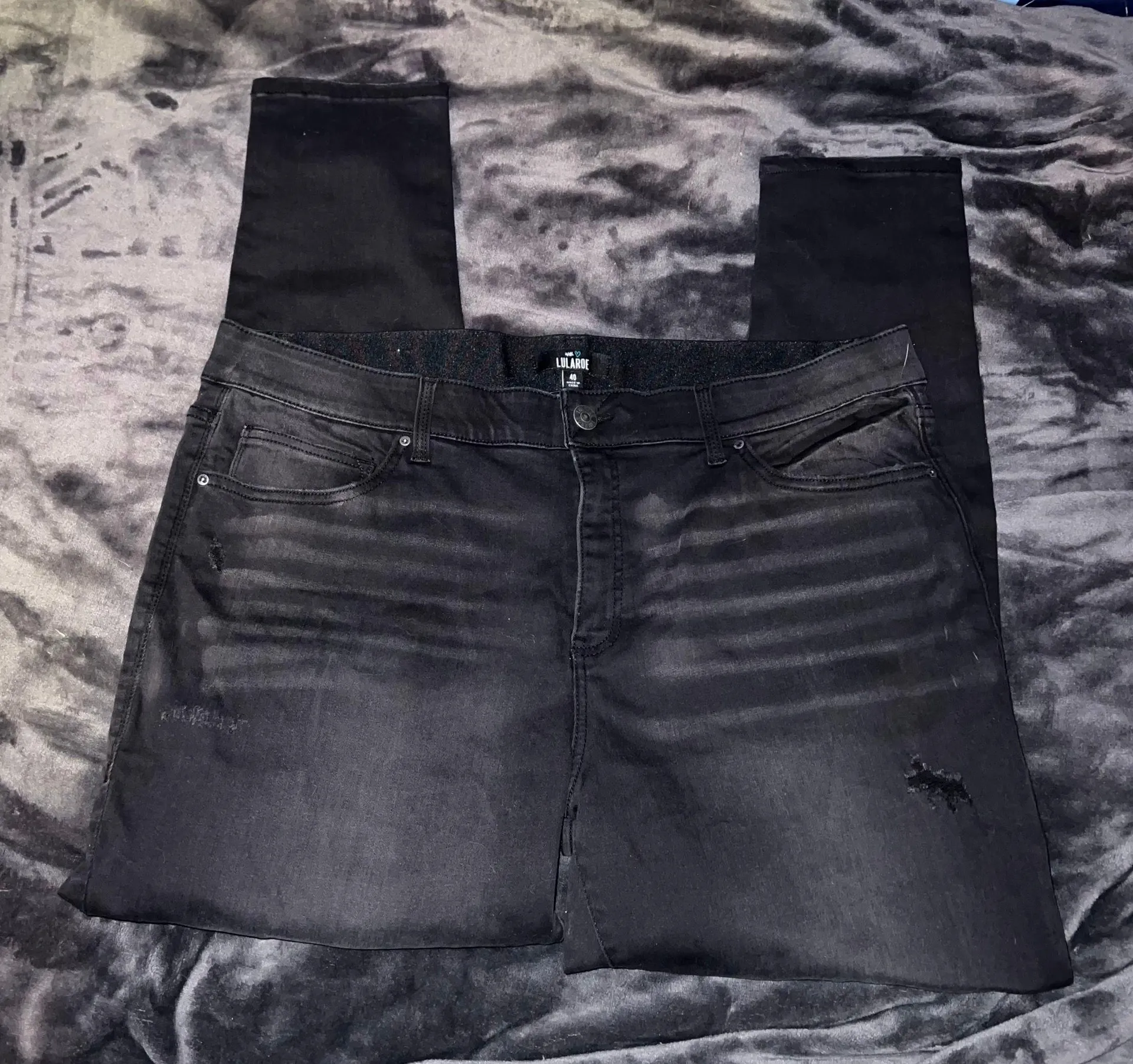 LuLaRoe Black Denim Distressed Skinny Jean - Image 6