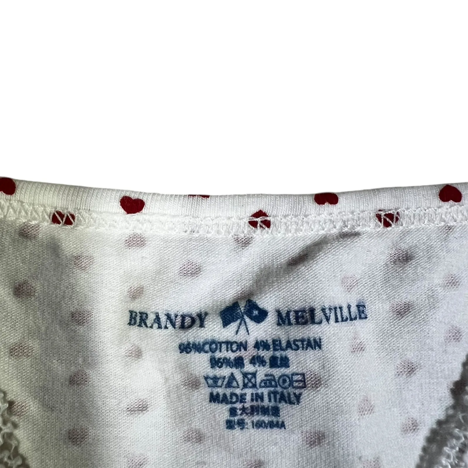 Brandy Melville White Heart Print Lace Trim Cami Tank Coquette Valentines Day - Image 4