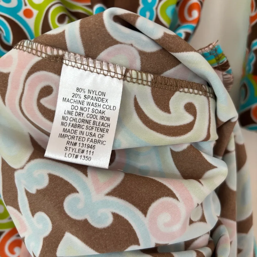 Jude Connally Megan Dress Jude Cloth Size Medium Retro 60s Print 70s Made in USA Blue - Image 6