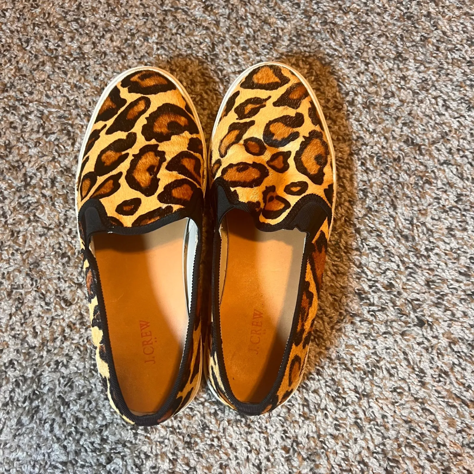 J.Crew Leopard Print Pony Hair Slip On Sneakers Casual‎ Shoes Size 7 - Image 3