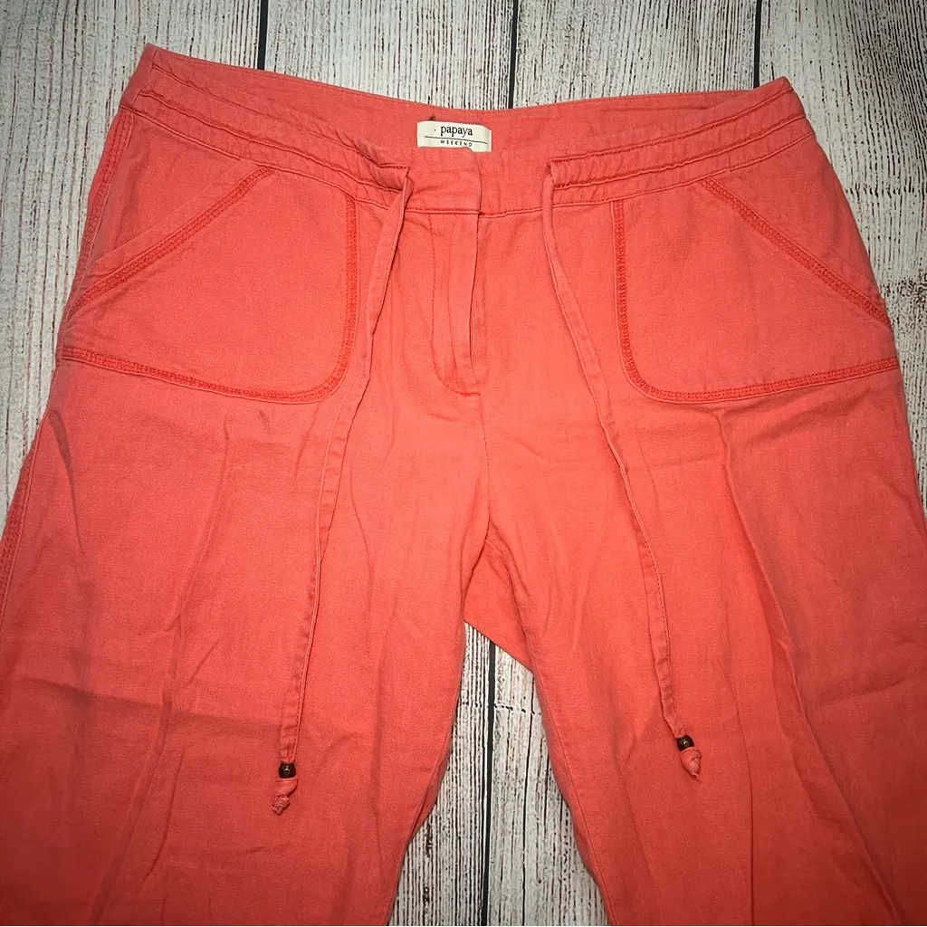 Papaya Weekend Linen Boho Capri Pants Women’s Size 12 Pink Cropped Low‎ Rise - Image 2