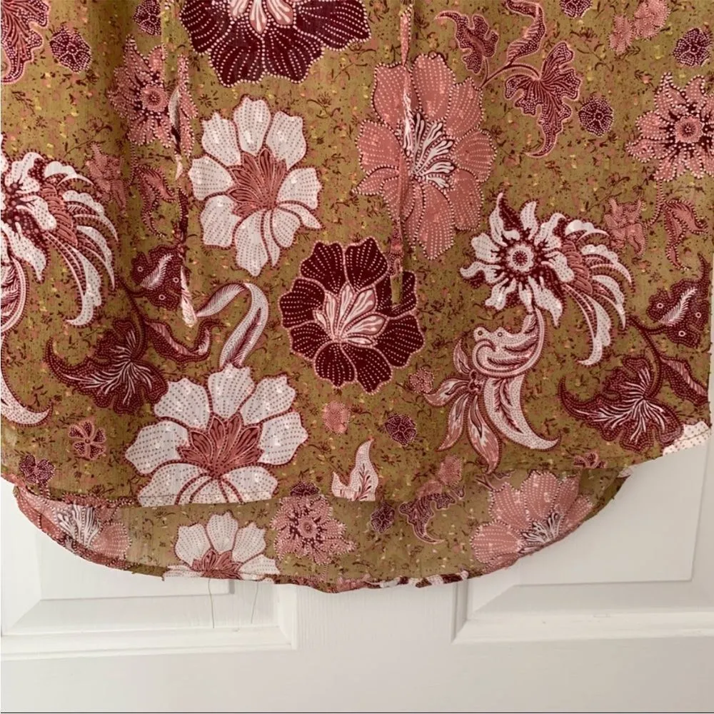 Joie Green Purple Pink Floral Swiss Dot Ruffle Sleeve Sheer Blouse Top Sz xs - Image 3