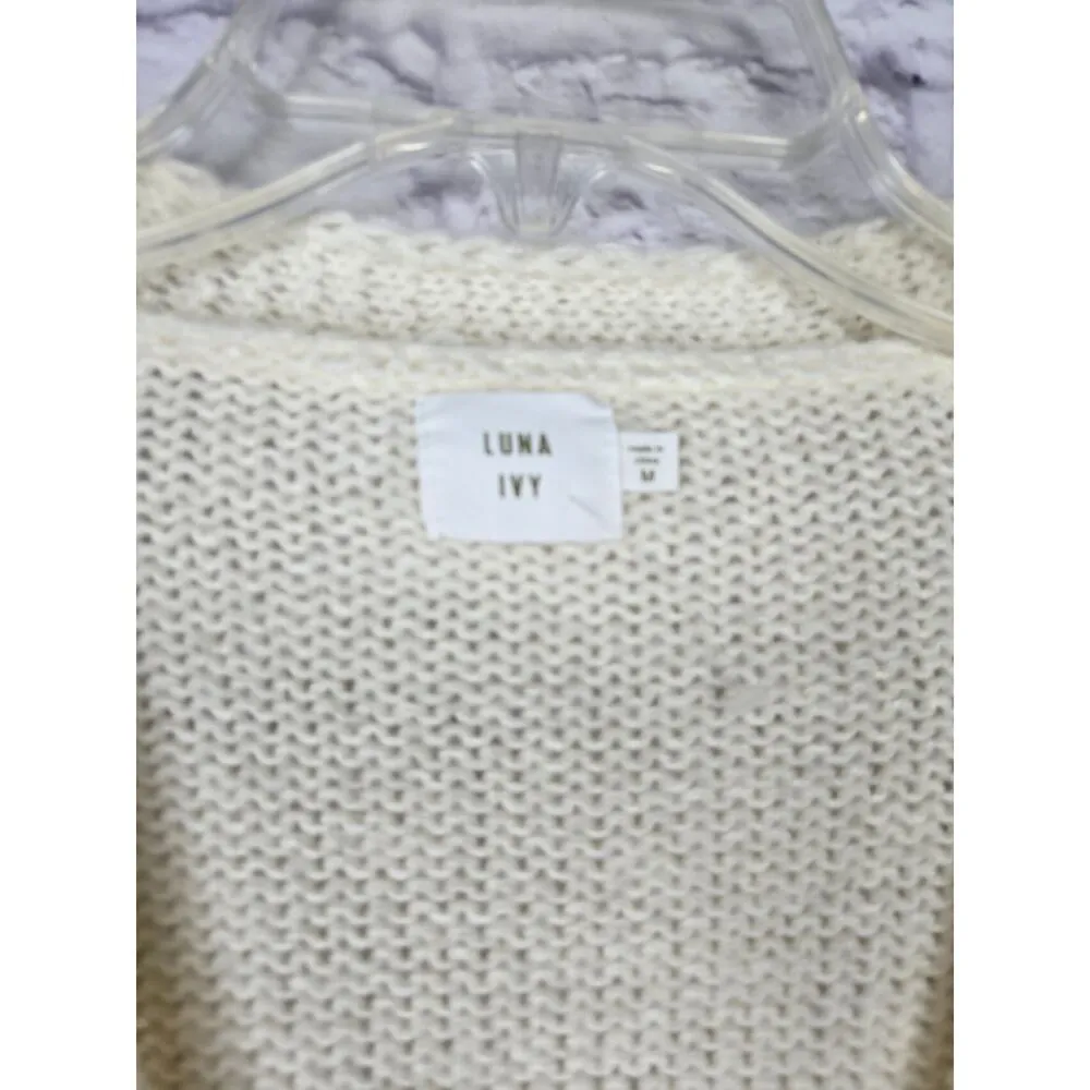 Luna Ivy Oversized Cream Strawberry Knit Cardigan Sweater Womens Medium Preppy Pink - Image 5