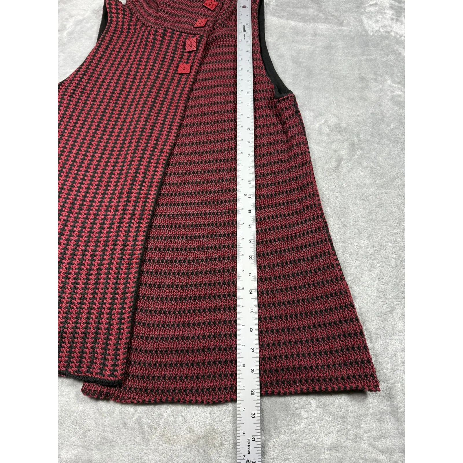 Habitat Sweater‎ Womens Small Red Black Button Knit Vest Asymmetric Artsy Top - Image 11