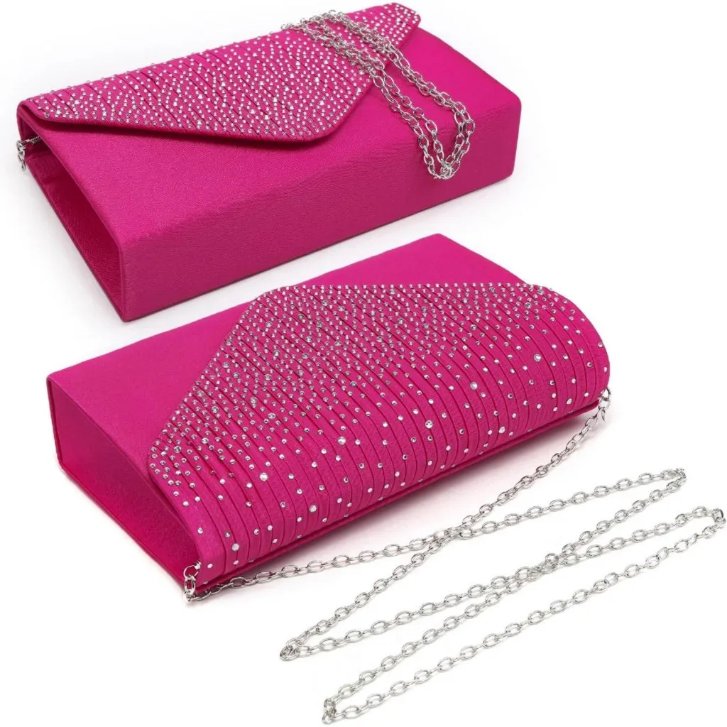 ⚡Women's Magnetic Closure Chain Strap Crossbody Envelope Pink Clutch Handbag - Image 2
