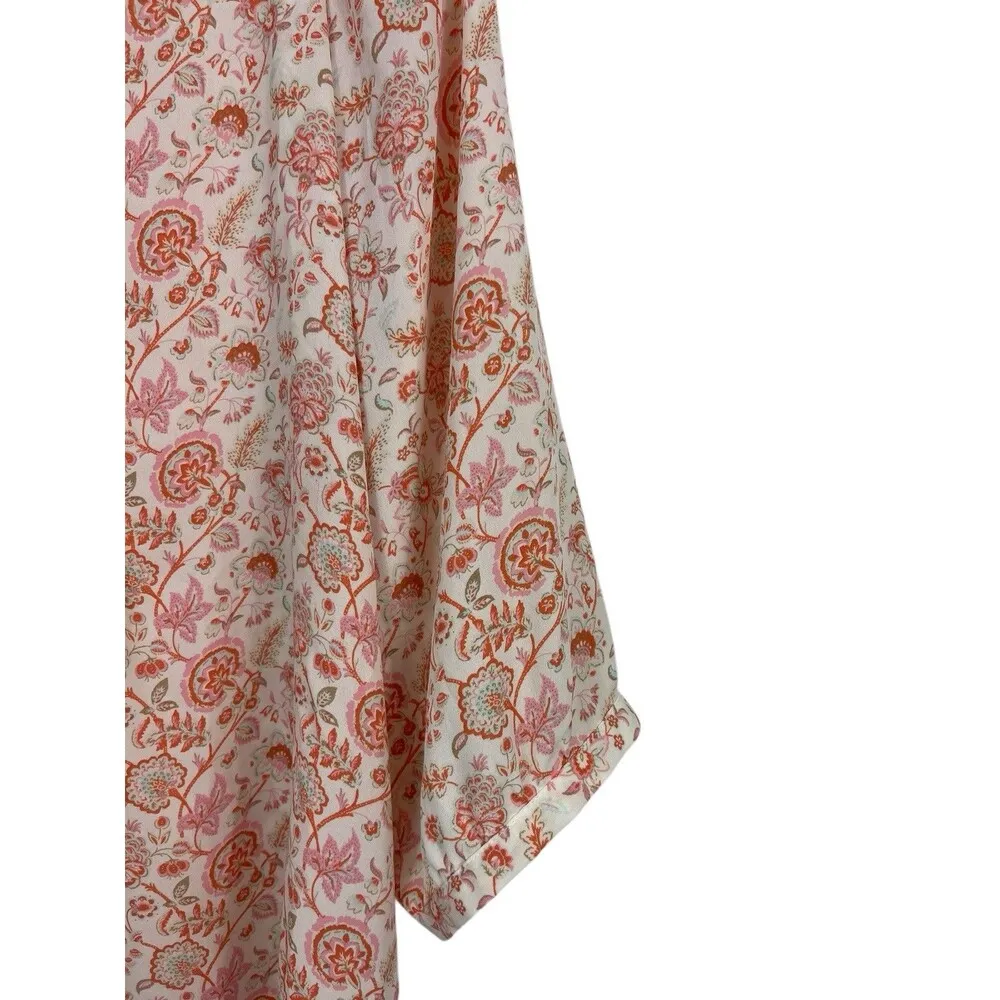 Rose & Olive Orange Floral Pintuck Pleat Tunic Sheer Flowy 3/4 Sleeve Top 2x - Image 3