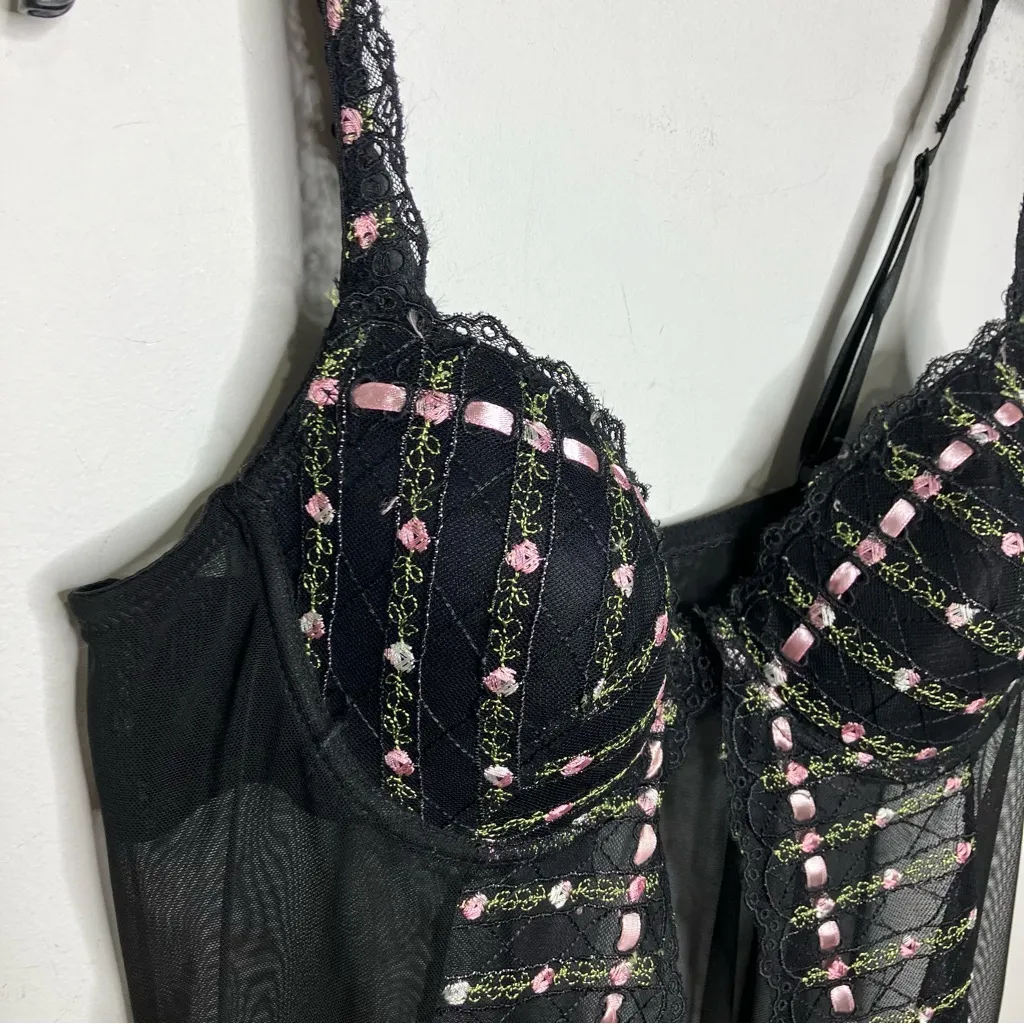 Donna l’oren gold label open front lingerie black floral detail women size large - Image 2