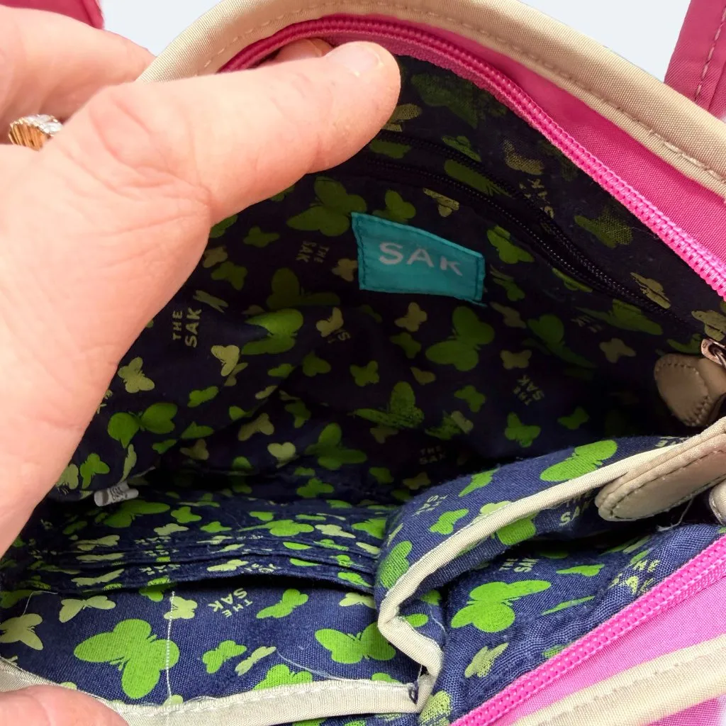 The Sak Gina Small Canvas Tote Kelly Green Pink Navy Colorblock Preppy - Image 4