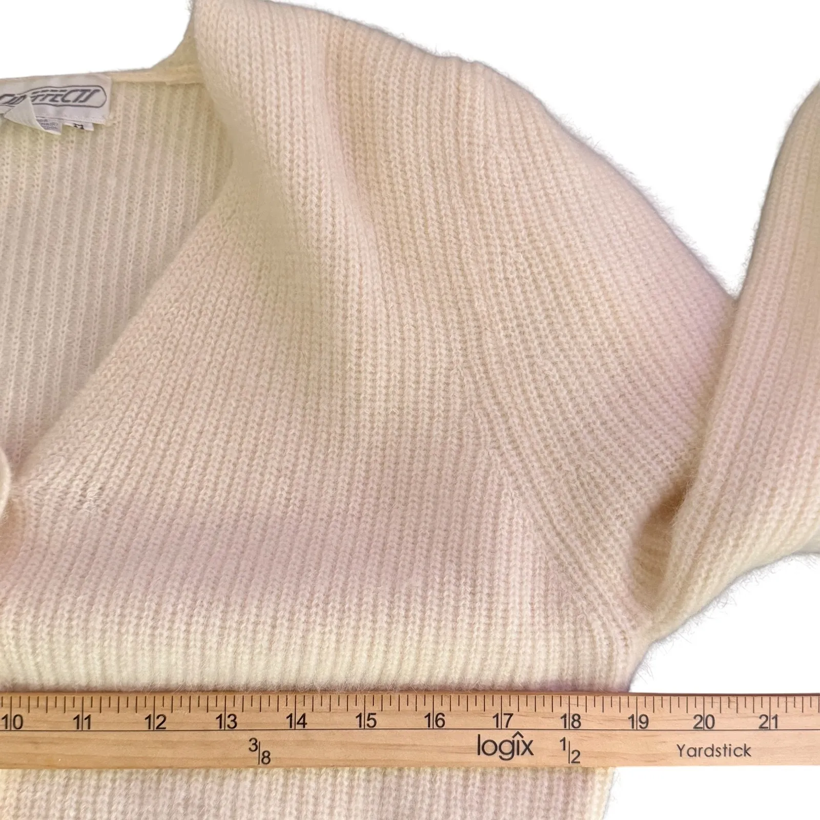 Vintage Sideffects Fuzzy‎ Cardigan Sweater Size M Cream Balloon Sleeve Cozy Knit Size M - Image 10