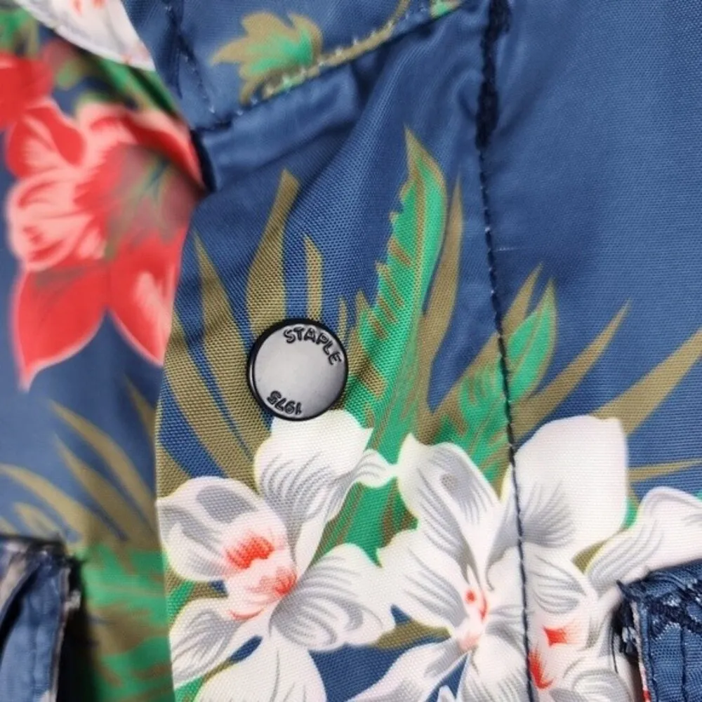 Staple Hooded Rain Jacket Coat Pigeon Brand Blue Floral Birds Print Size M Size M - Image 14