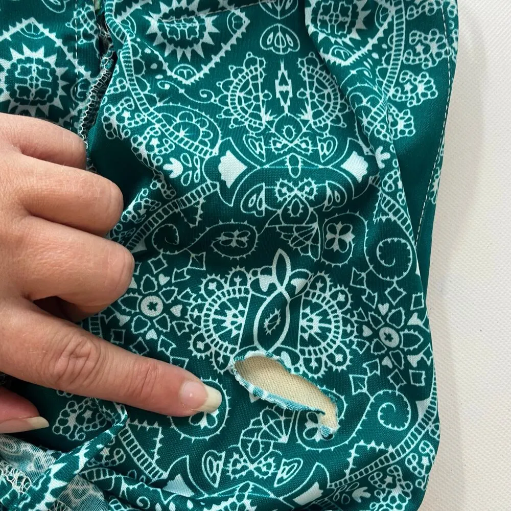 SHE'S COOL Babydoll Handkerchief Dress Sz S Teal Square Circle Skirt Boho Y2K - Image 9