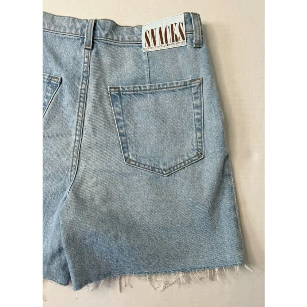 Mother SNACKS Fun Dip Double Pleated Short Fray Just A Nibble Denim Shorts Sz 27 Blue - Image 8