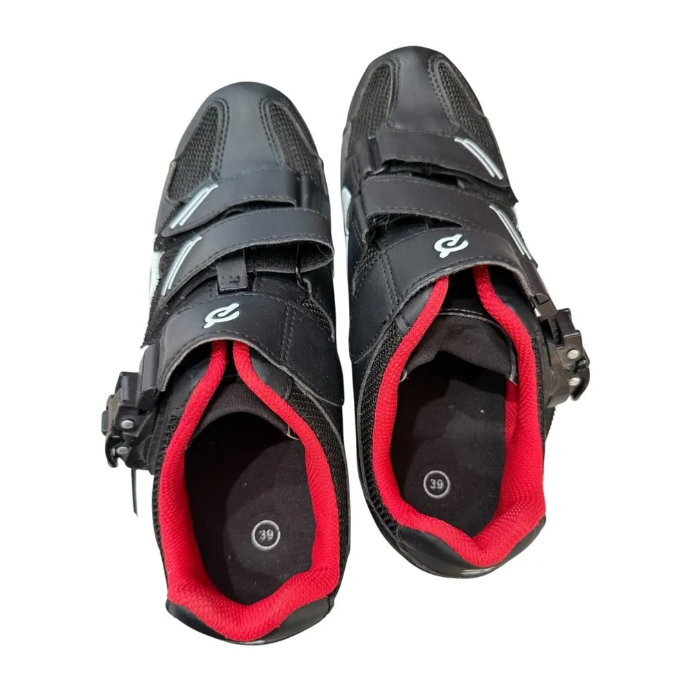 Peloton Cycling Shoes Black/Red Size 39 w/ Look Delta Cleats Black - Image 5