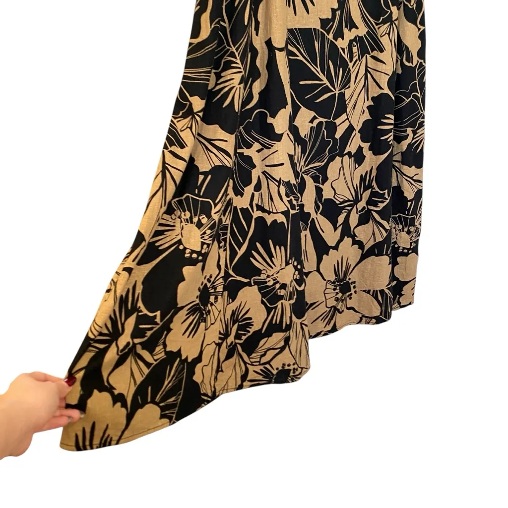 Gap Linen Floral Midi Dress Brown & Black With Removable Straps Small H66-809 - Image 6