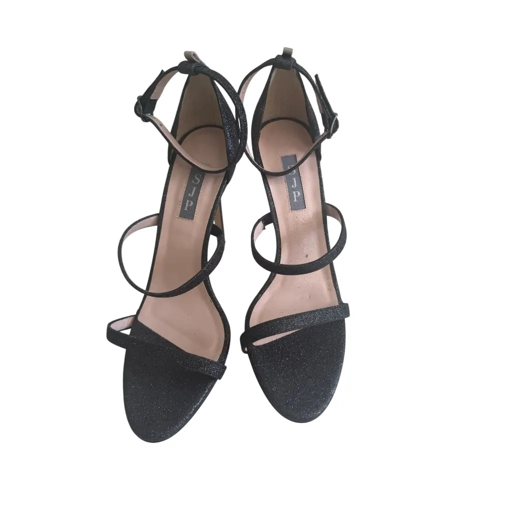SJP Black Glitter Sandals Heels Size 39.5 / US 9.5 NEW NWOB - Image 2
