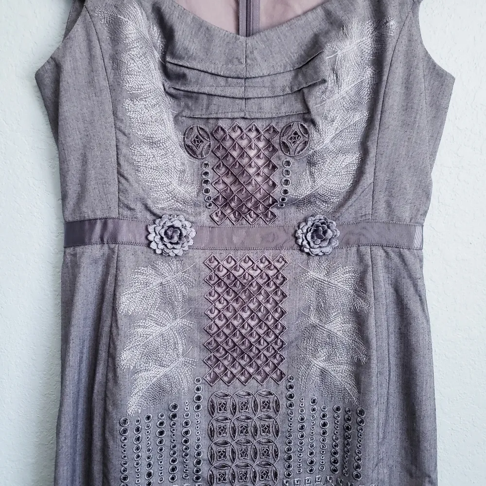 Anthropologie Bryan Lars Gray Eyelet Embroidered Dress - Image 3