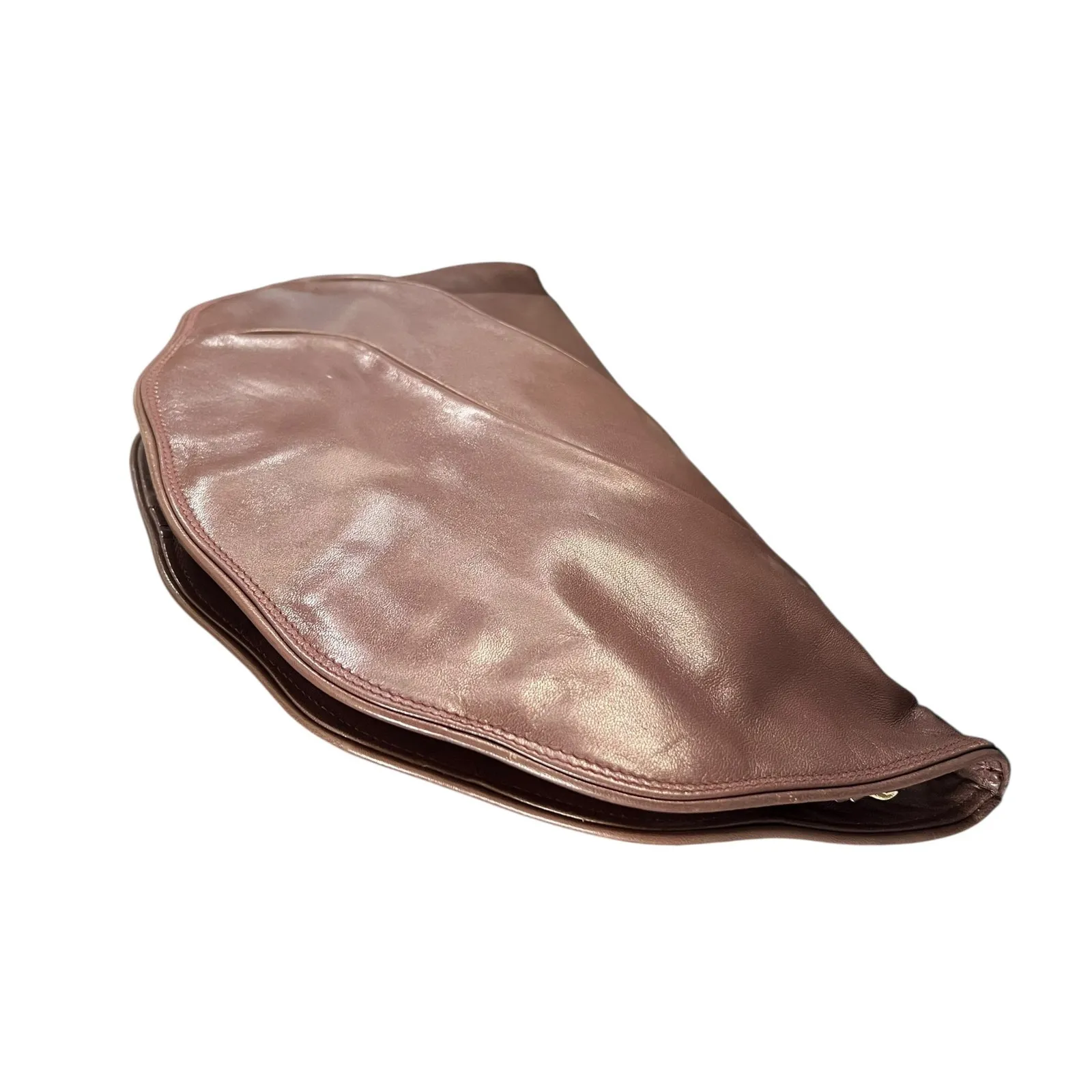Vintage Italian Leather Shell Clutch Made in Italy for Carson Pirie Scott & Co. Brown - Image 4