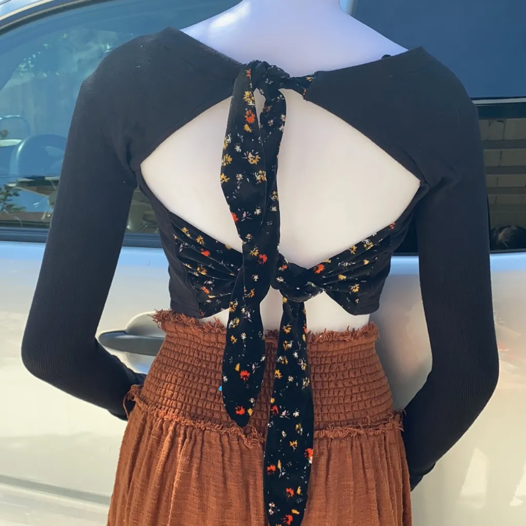 FREE PEOPLE Womens Black Scoop Neck Crop Top Top Size XS - Image 6