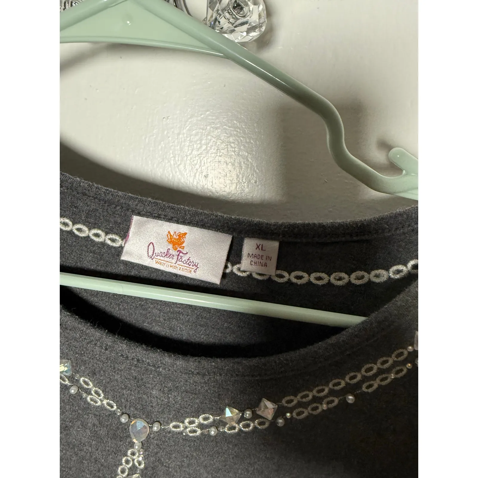 Quacker Factory Gray Beaded 3/4 Sleeve Embellished Glam T-shirt Women's XL - Image 5