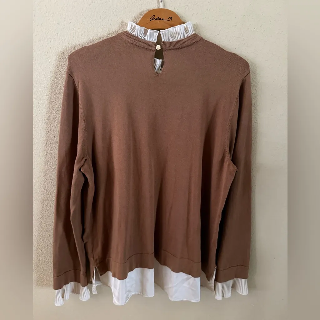 The Limited Brown and Cream Layered Light Sweater Scalloped Ribbed Mock Neck - Image 4
