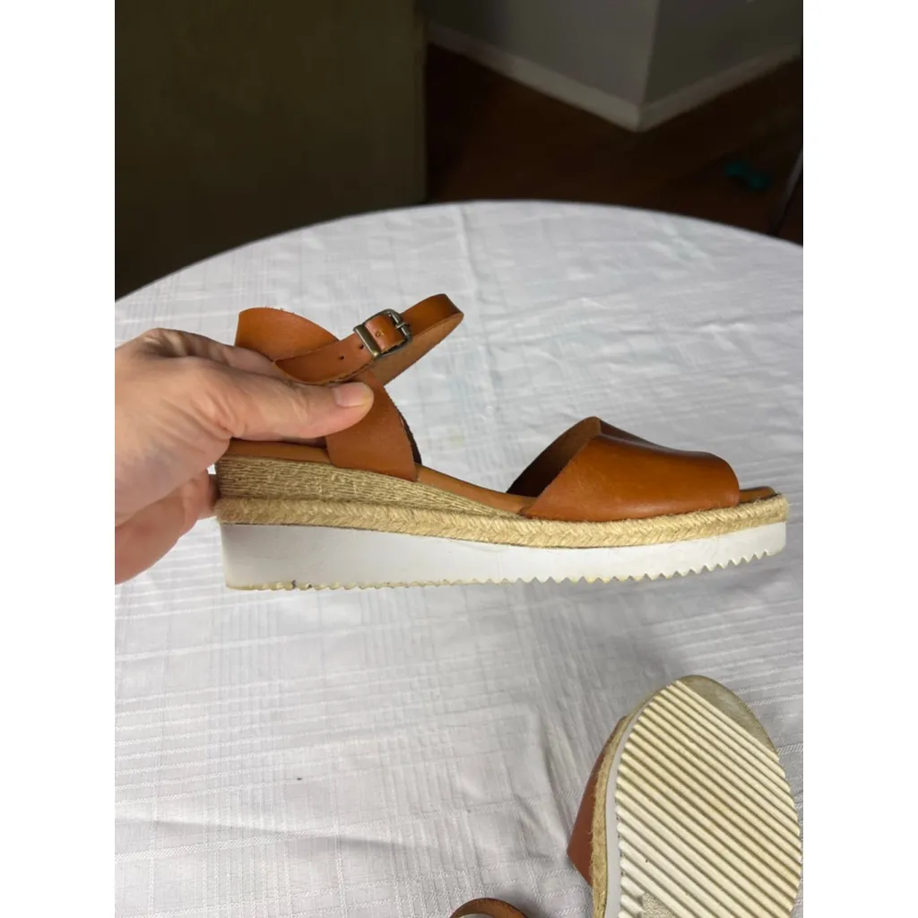 Bertuchi Leather Platform Espadrille Sandals Brown EU 38 Made in Spain Size 7 - Image 8