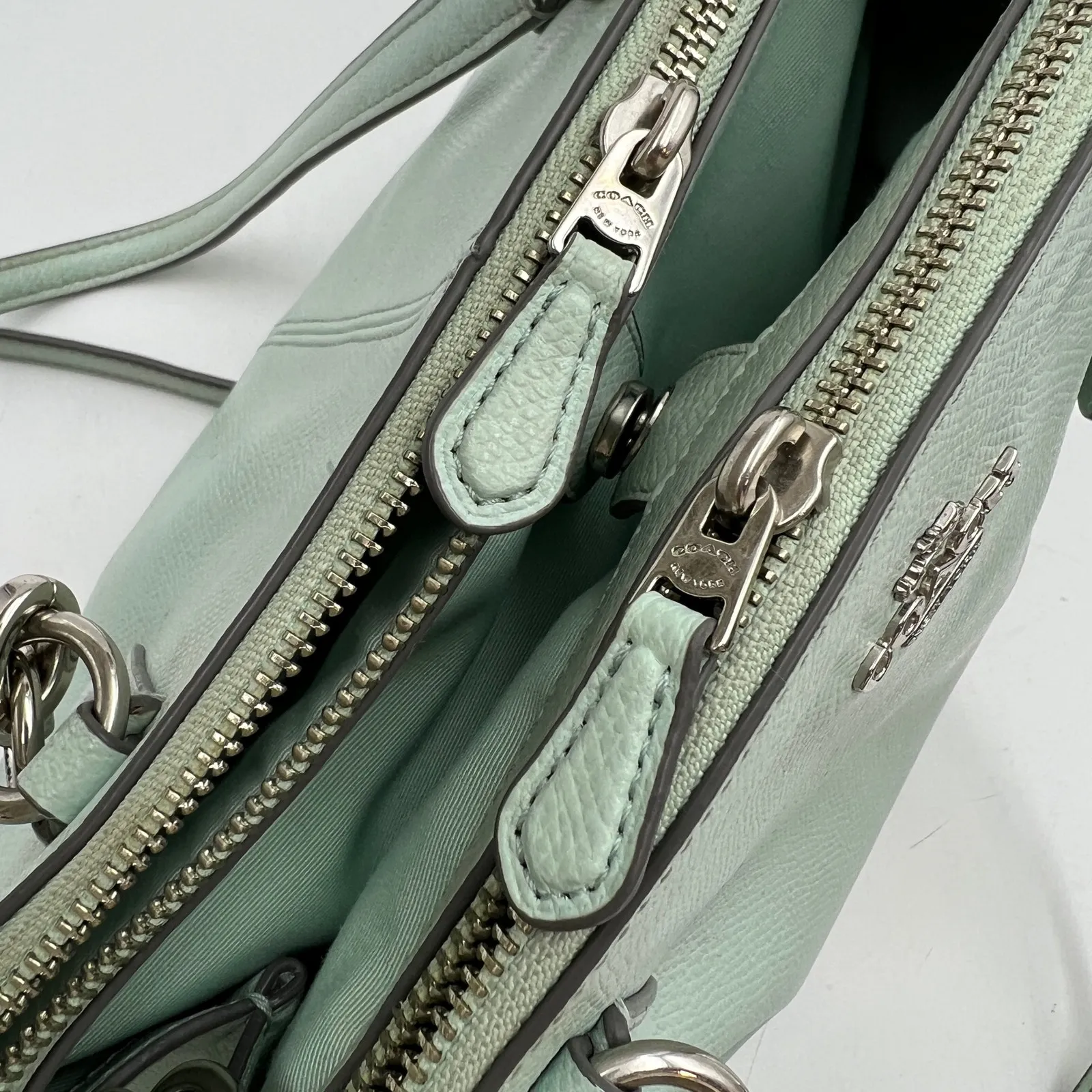 Coach Small Christie Carryall Satchel Shoulder Bag Mint Blue Crossgrain Leather - Image 7