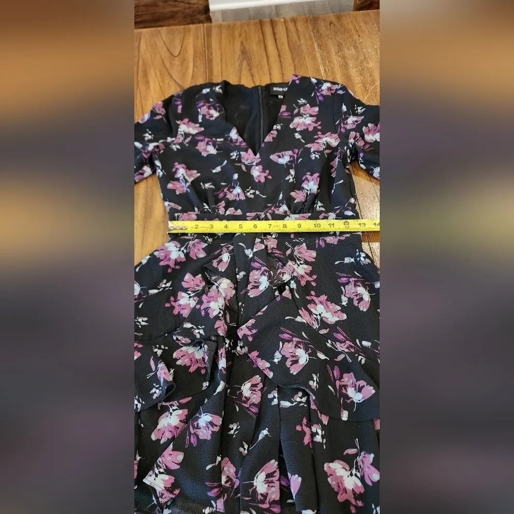 Sugar lips floral black purple Long Sleeve chiffon flowy flare Mini dress S - Image 11