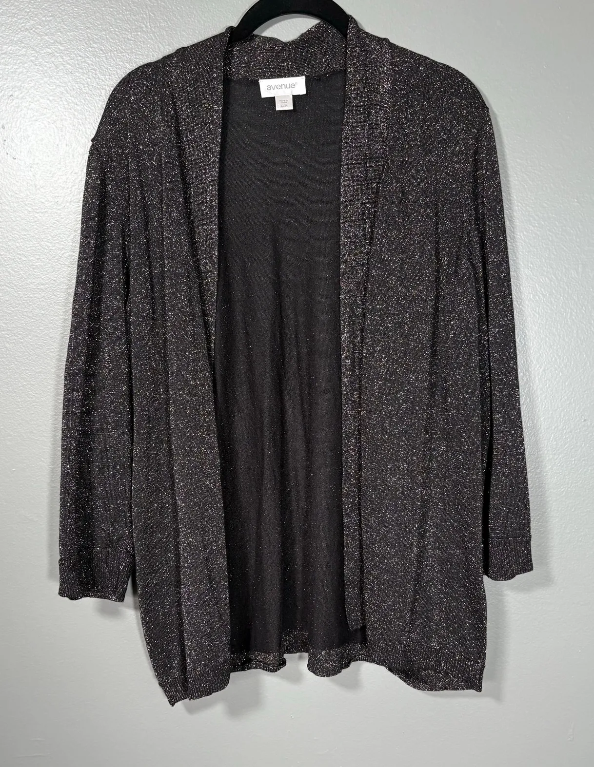 Avenue Black Glitter Glam Open Front Cardigan Sweater - 22/24 - Womens Plus Size - Image 1
