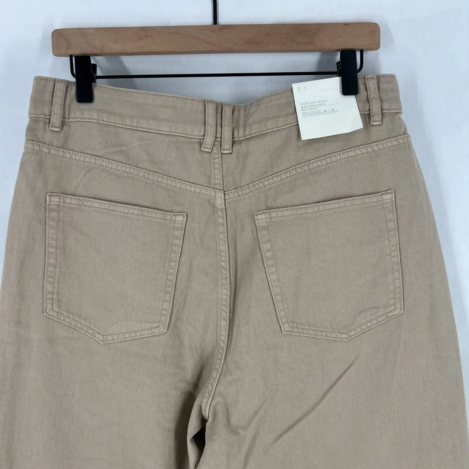 H&M Loose Mom Jeans Womens 12 Beige Denim Cotton Logo Slim Fit High Waist New - Image 8