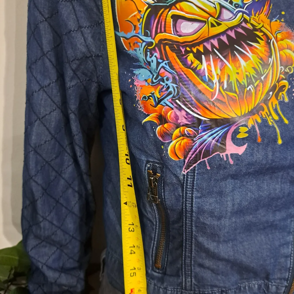 CUSTOM Halloween jacket XXI PREMIUM DENIM size M patchwork Orange Size M - Image 13