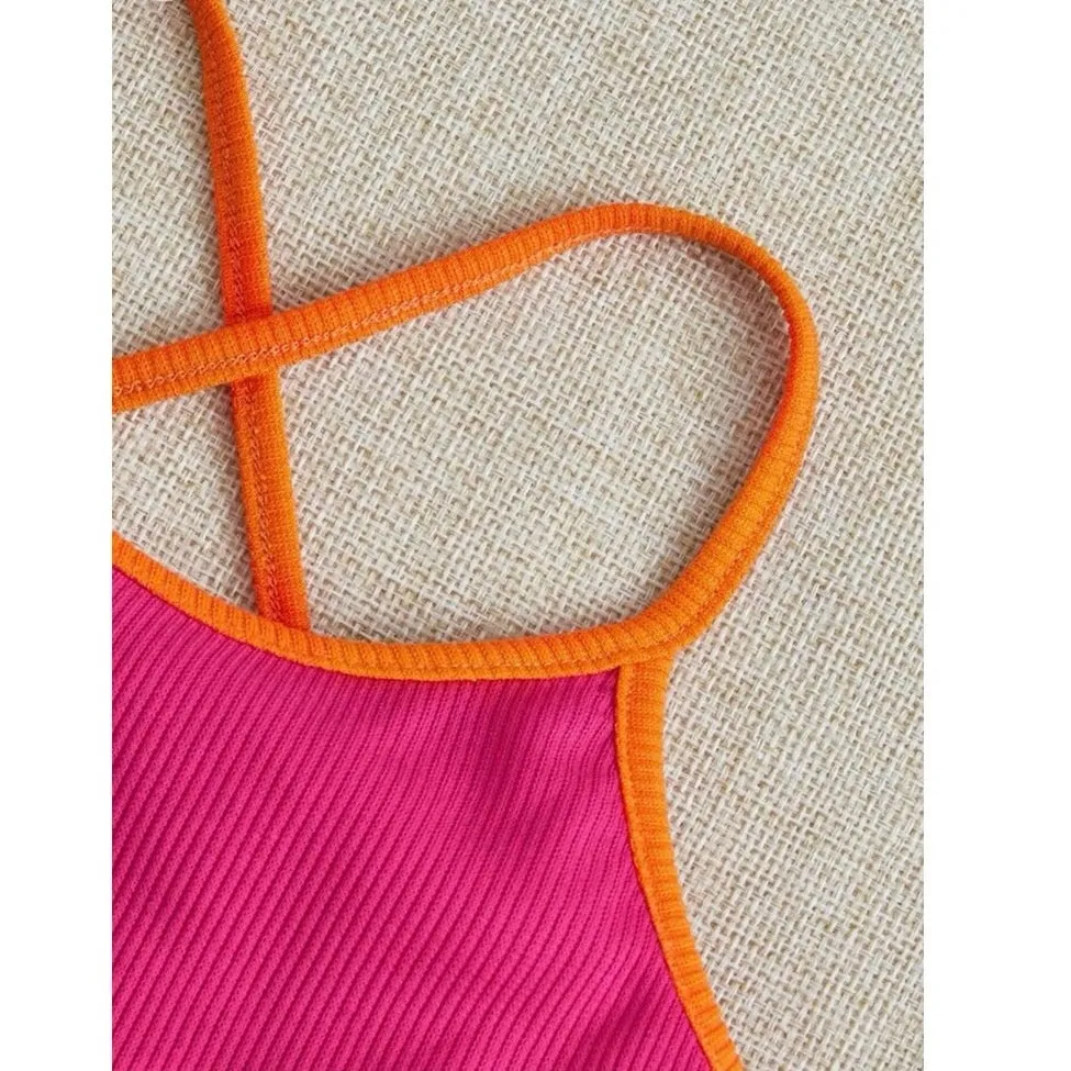 SHEIN Cross Back Hot Pink Strappy Spaghetti Strap Crop Top Medium - Image 9