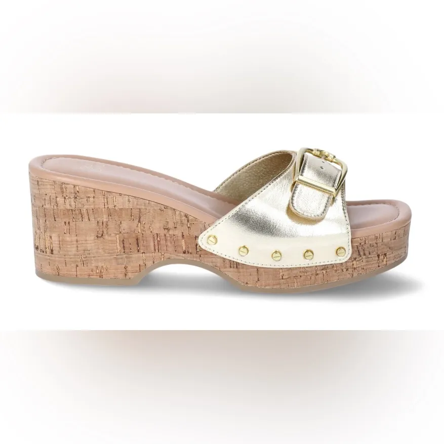 TIME and TRU Cork Platform Sandals Size 11 Gold Buckle New - Image 4