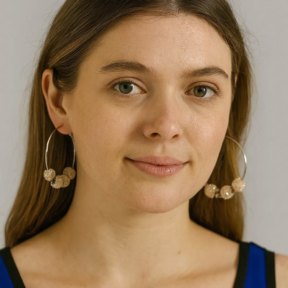 Bella Boheme Large Discoball Round Crystal Rhinestone Large Hoop Earrings Silver - Image 2