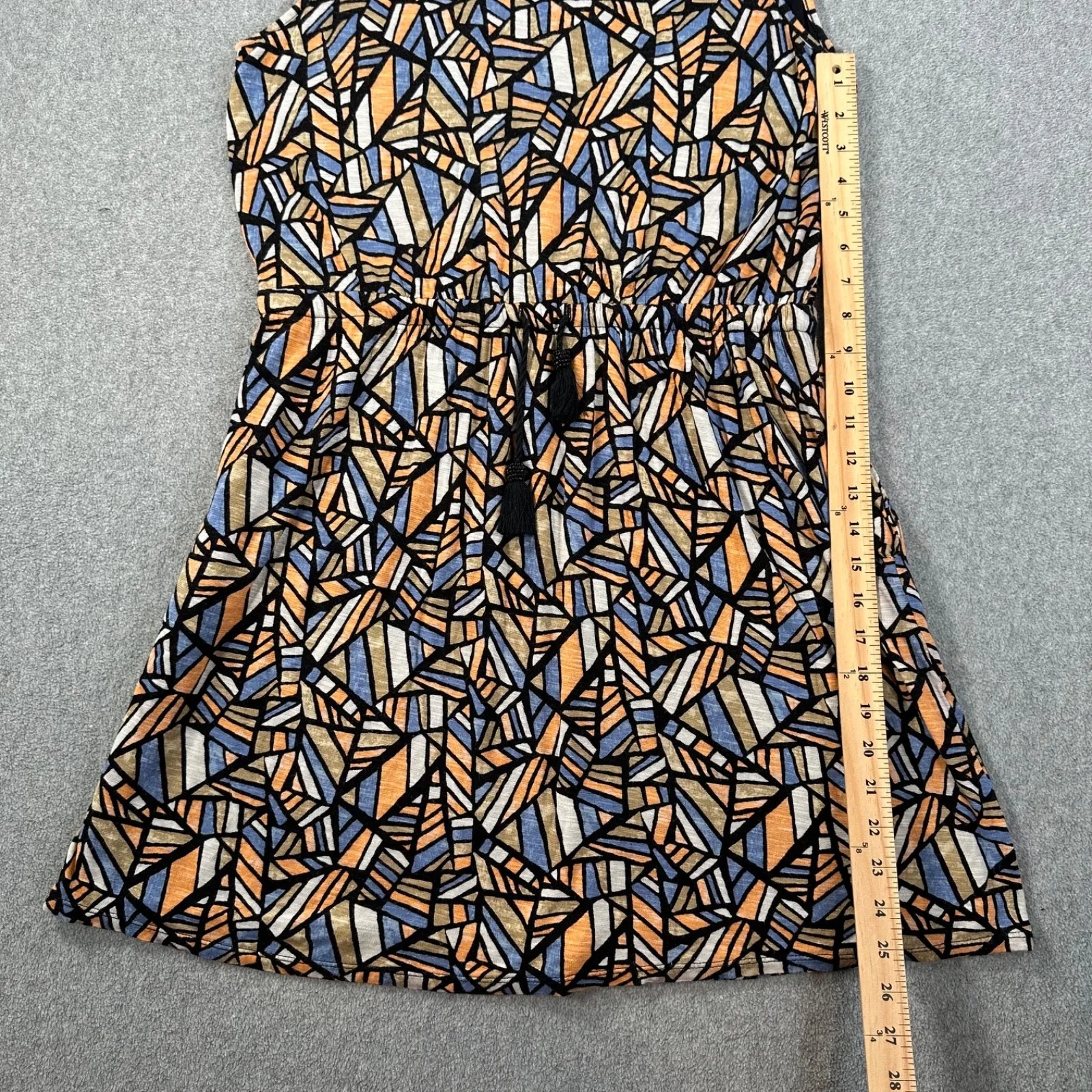 Lucky Brand Mosaic Drawstring Sleeveless Dress Women's X-Large Black Orange Blue - Image 3