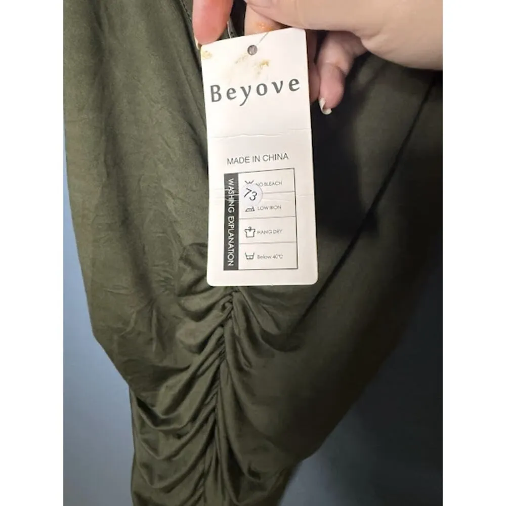 New Beyove Dress Women's Size XXL Green Tight Ruched Stomach Flattering Stretchy - Image 5
