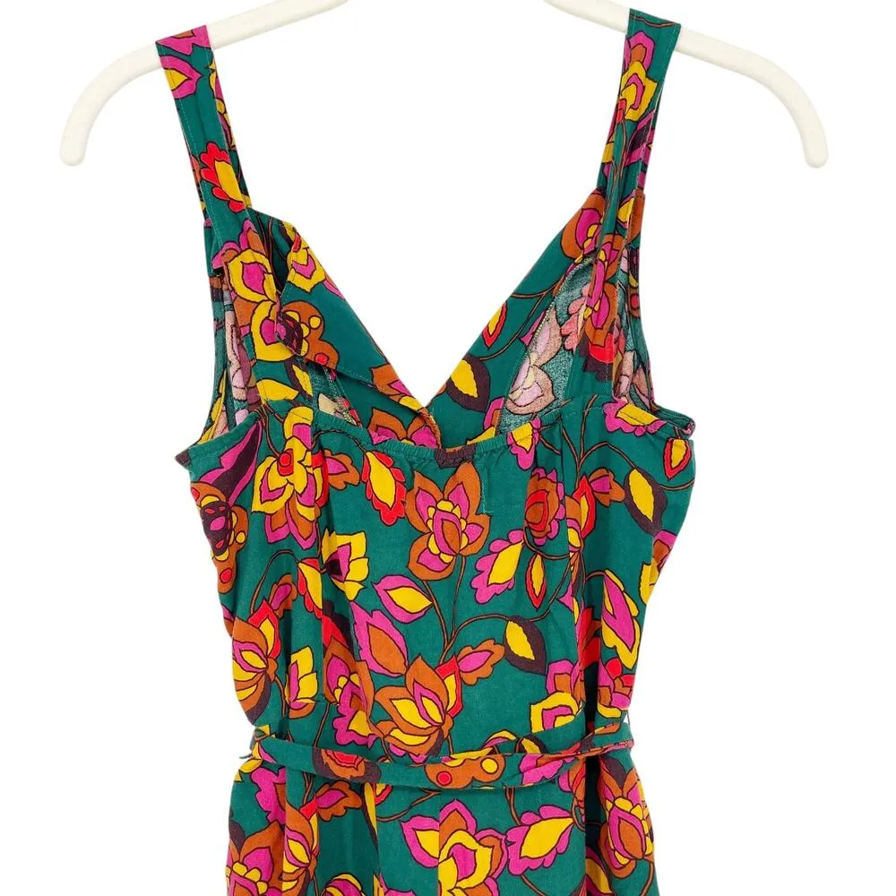 ModCloth Vibrant Floral Jumpsuit Tie Waist Cropped Size Small Dopamine Dressing - Image 3