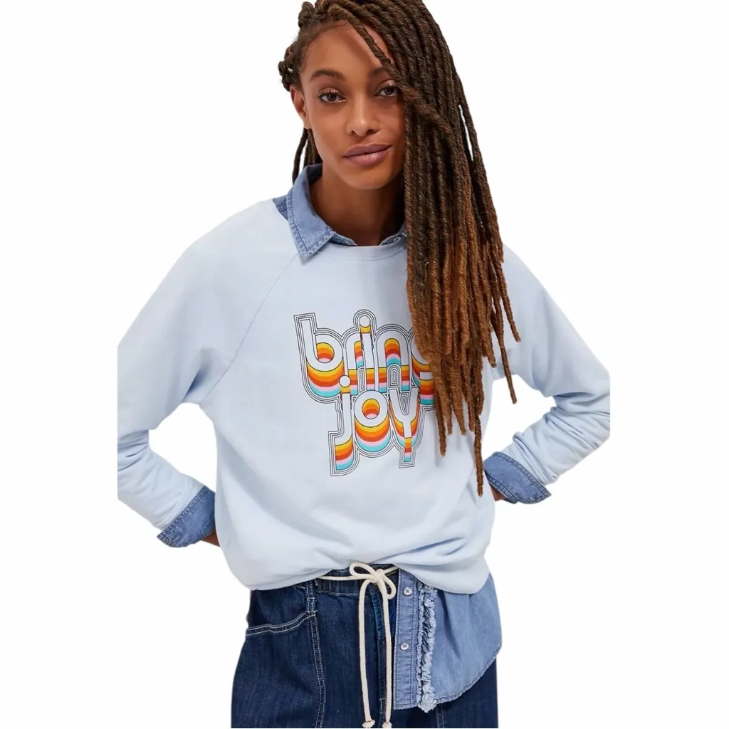 Anthropologie Back When Light Blue Bring Joy Crewneck Pullover Sweatshirt XS - Image 2