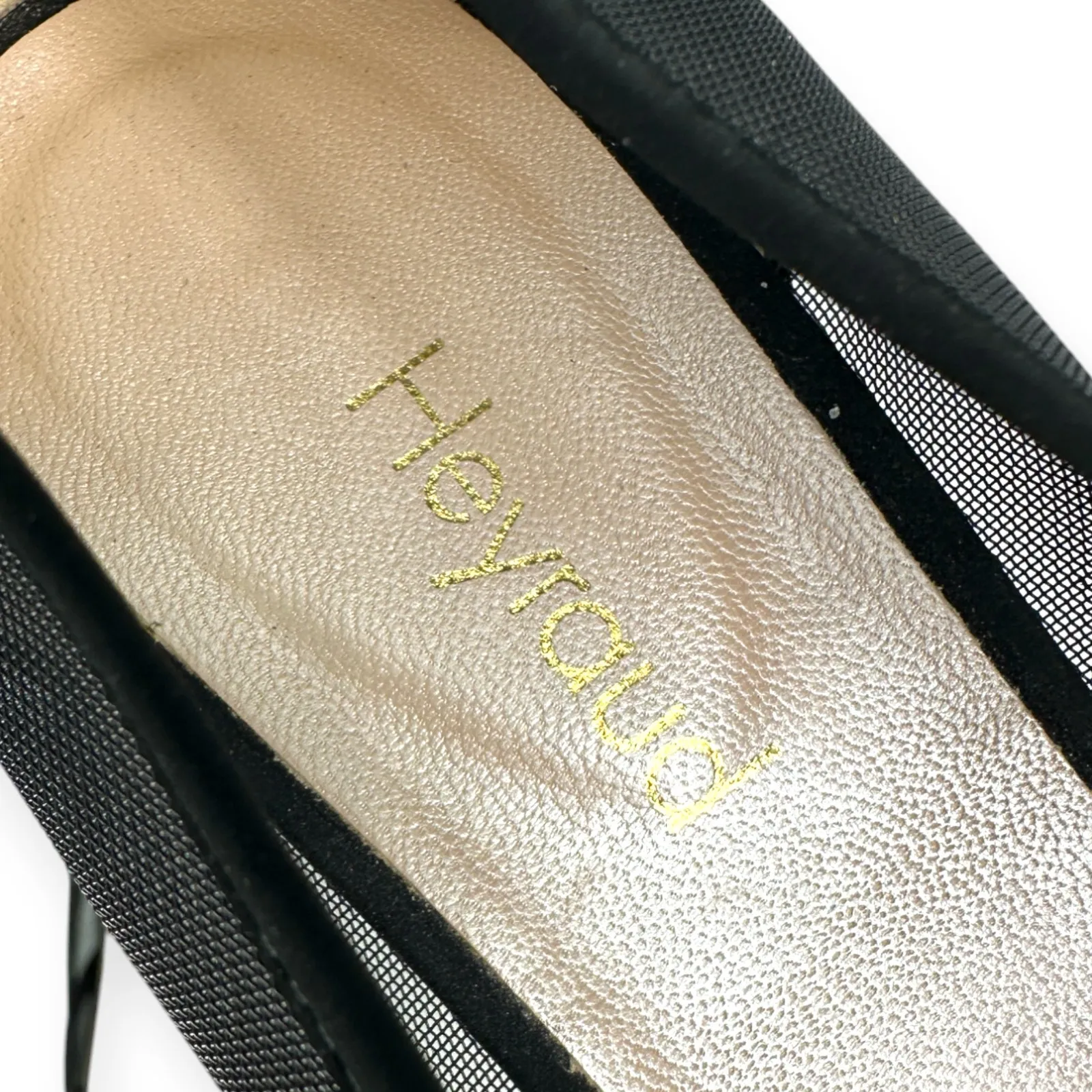 Heyraud | 38.5 | Black Mesh Copper Leaf Embellished Clear Heel Slip - Image 10