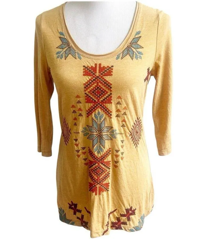 Johnny Was JWLA Tunic Top Women Size S Embroidered Southwest Aztec Boho Western - Image 2