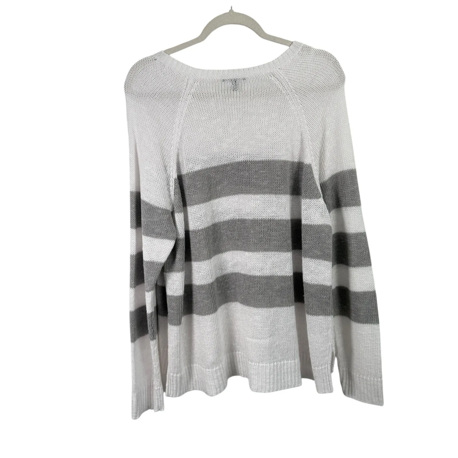 Eileen Fisher Organic Cotton Linen Grey White Striped Sweater Womens XL - Image 4