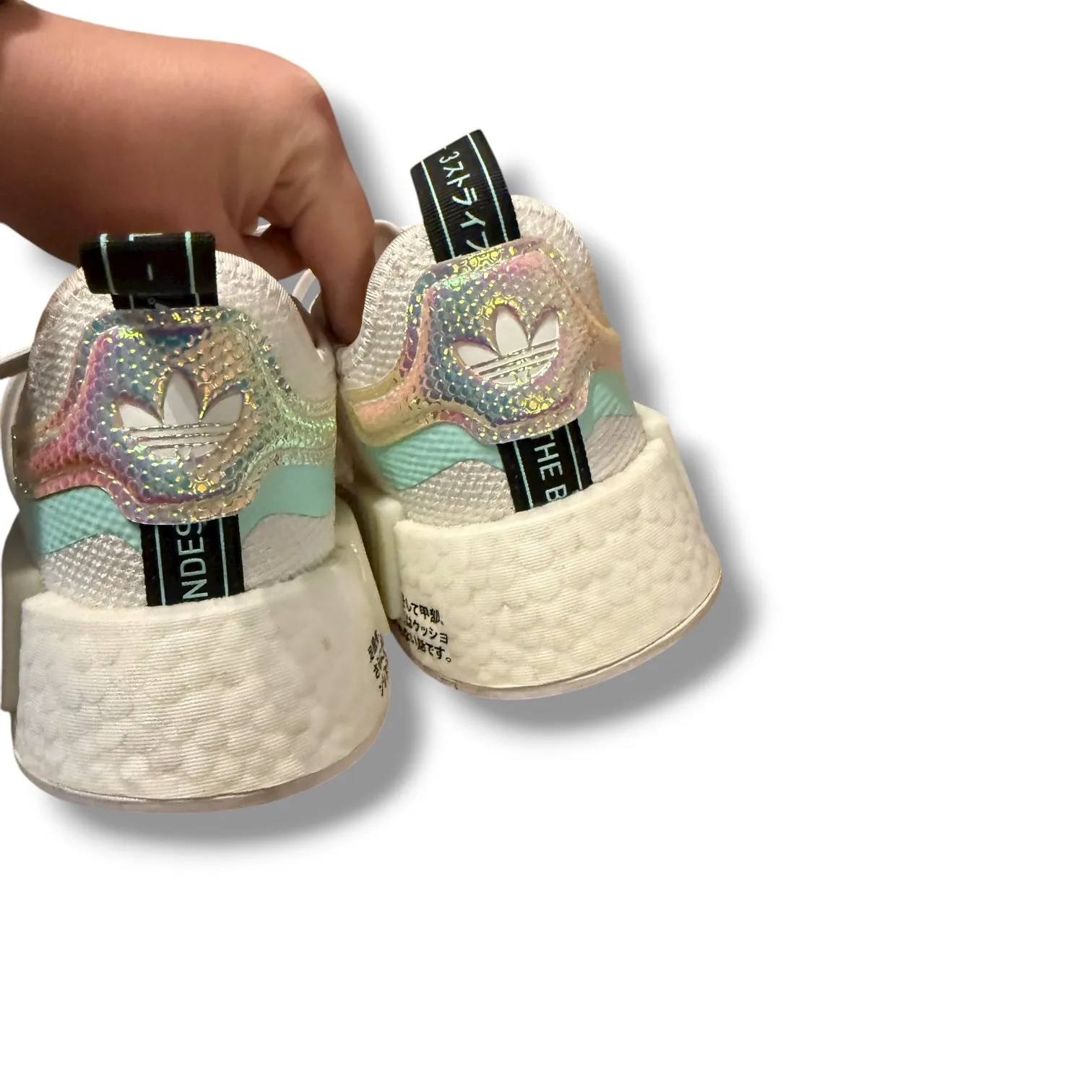 Adidas NMD R1 Sneakers Women's 8.5 White‎ Mint Iridescent Boost Lace-Up Casual - Image 6